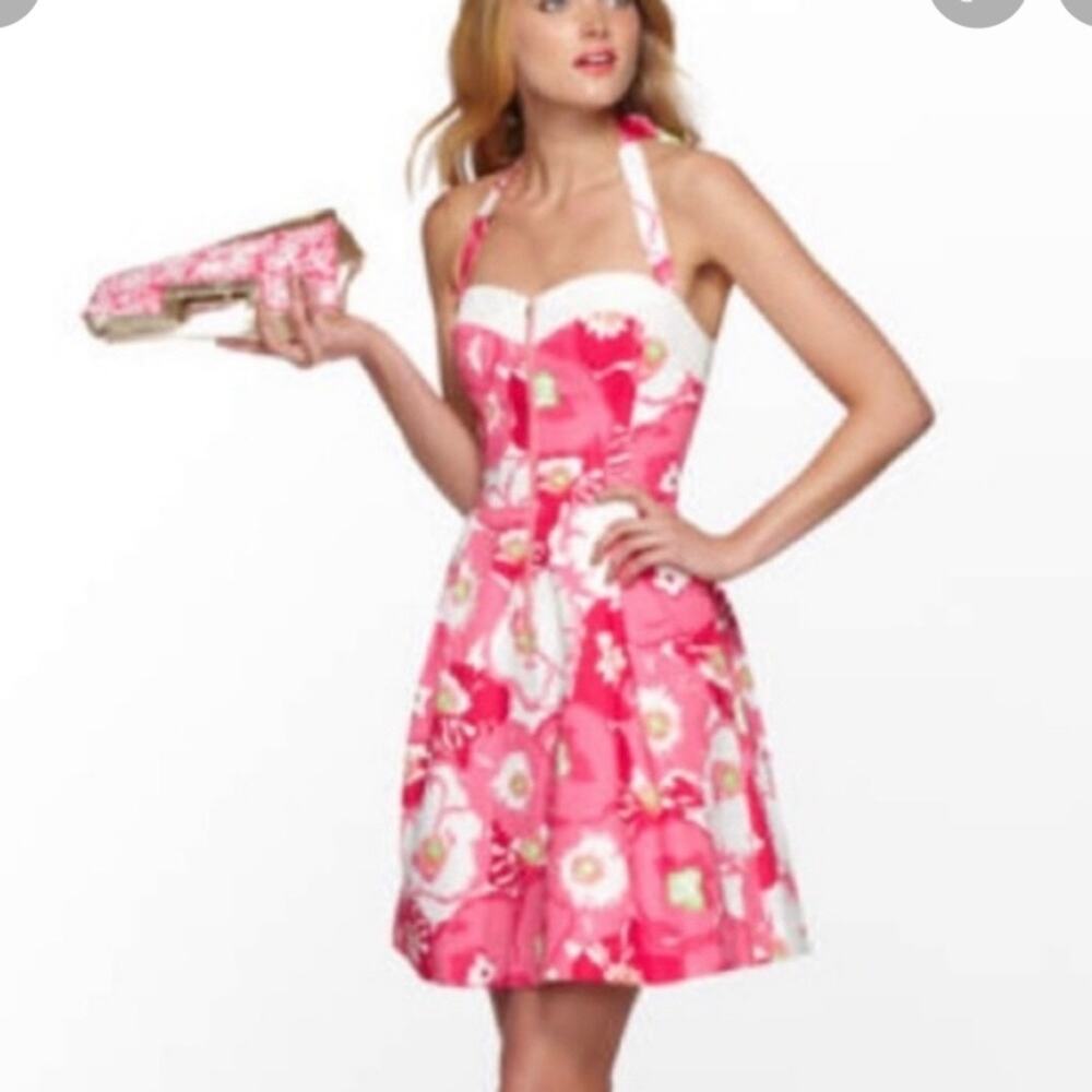 Lilly Pulitzer Pink Floral Marissa Halter Dress - size 10